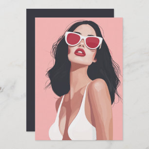 Fashion Illustration Stylish Woman With Sunglasses Invitation