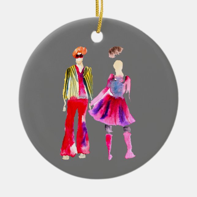 Fashion illustration watercolor boho ceramic ornament (Front)