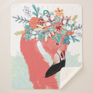 Fashion illustration with drawn pink flamingoflami sherpa blanket