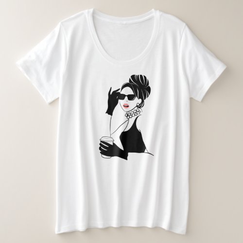 Fashion illustration woman with glasses plus size T_Shirt