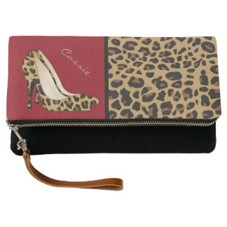 Fashion Jaguar Print Stilettos Fold Over Clutch