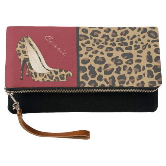 Fashion Jaguar Print Stilettos Fold Over Clutch (Front)