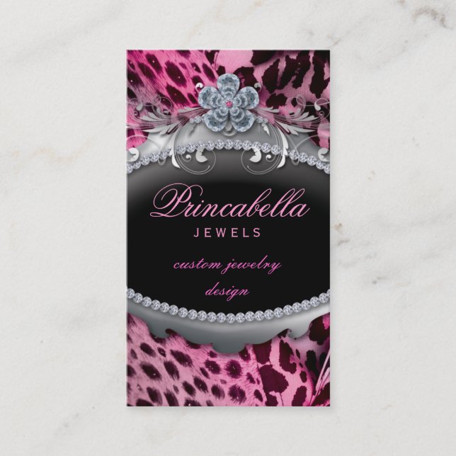 Fashion Jewelry Business Card Flower Leopard Pink (Front)