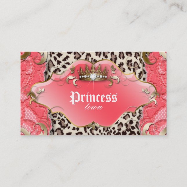 Fashion Jewelry Business Card Leopard Lace Coral (Front)