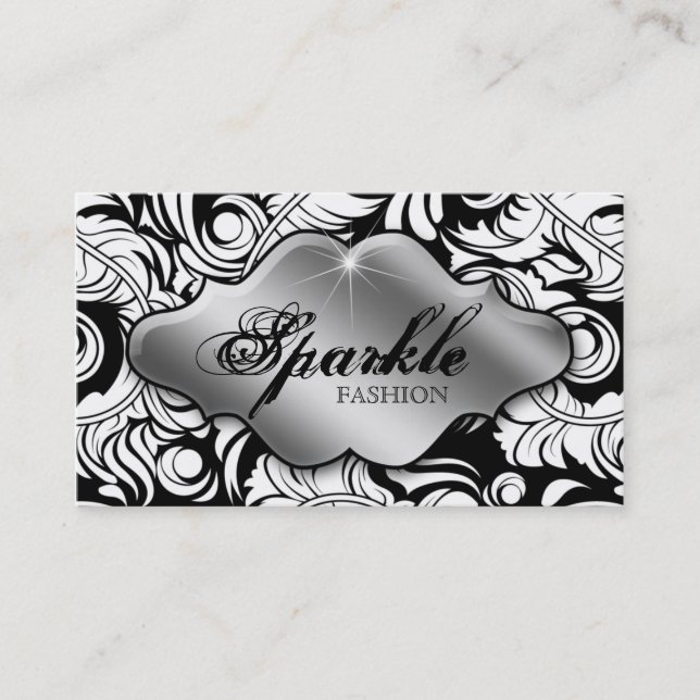 Fashion Jewelry Business Cards Leaf Swirl Silver (Front)