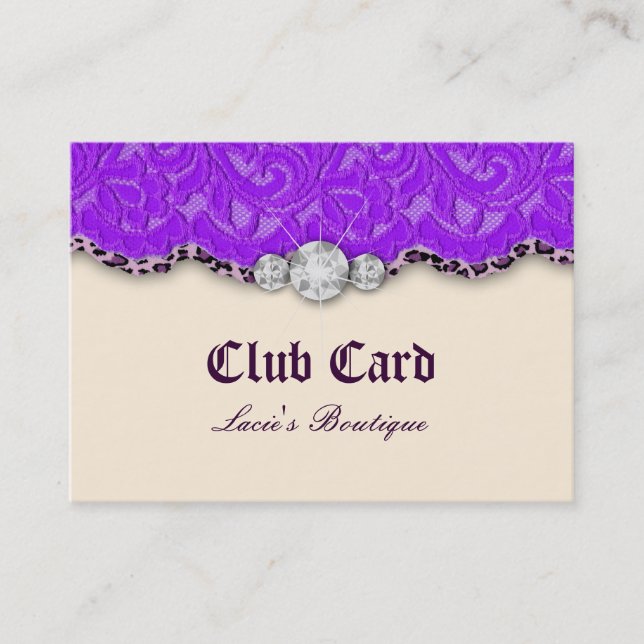 Fashion Jewelry Club Card Lace Leopard Purpl Cream (Front)