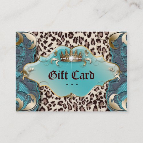 Fashion Jewelry Gift Certificate Leopard Lace Teal Business Cards