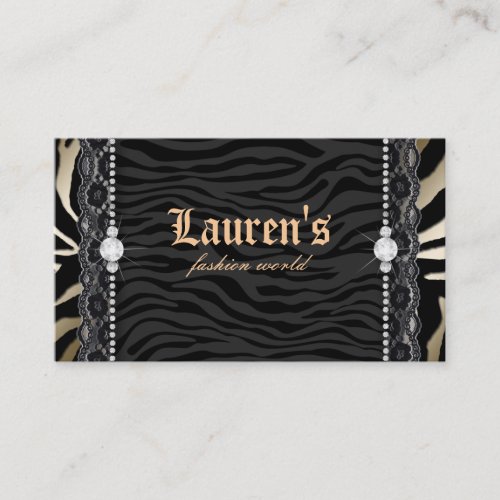 Fashion Jewelry Lace Zebra Leopard Modern Gold Business Card Template