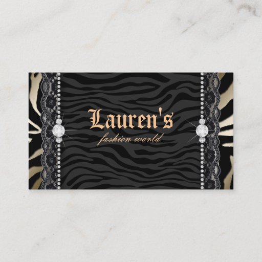 Customizable Fashion Jewelry Lace Zebra Leopard Modern Gold Business Card Template