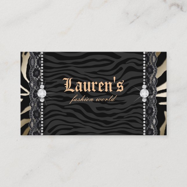 Fashion Jewelry Lace Zebra Leopard Modern Gold Business Card (Front)