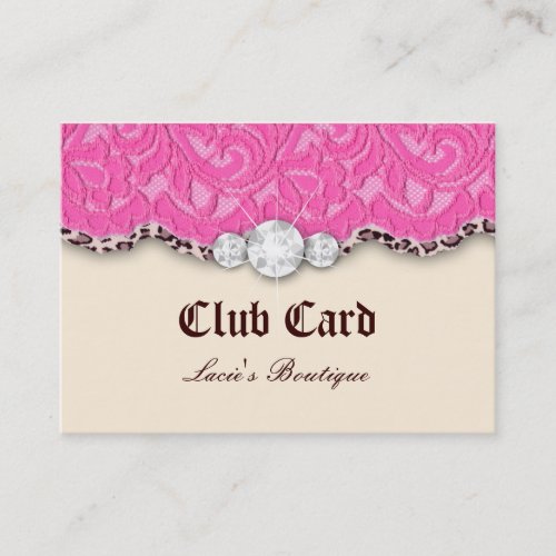 Fashion Jewelry Club Card Lace Leopard Pink Cream Business Card Templates