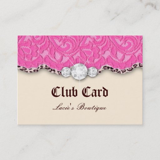 Customizable Fashion Jewelry Club Card Lace Leopard Pink Cream Business Card Templates