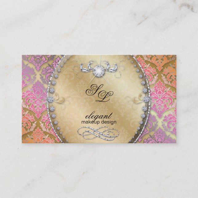 Fashion Jewelry Makeup Artist Damask Bling Cool Business Card (Front)