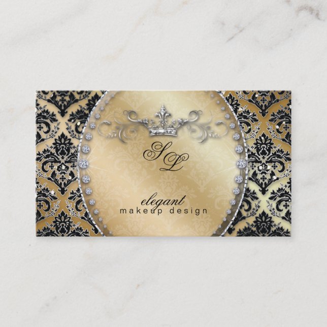 Fashion Jewelry Makeup Artist Damask Crown Cool Business Card (Front)