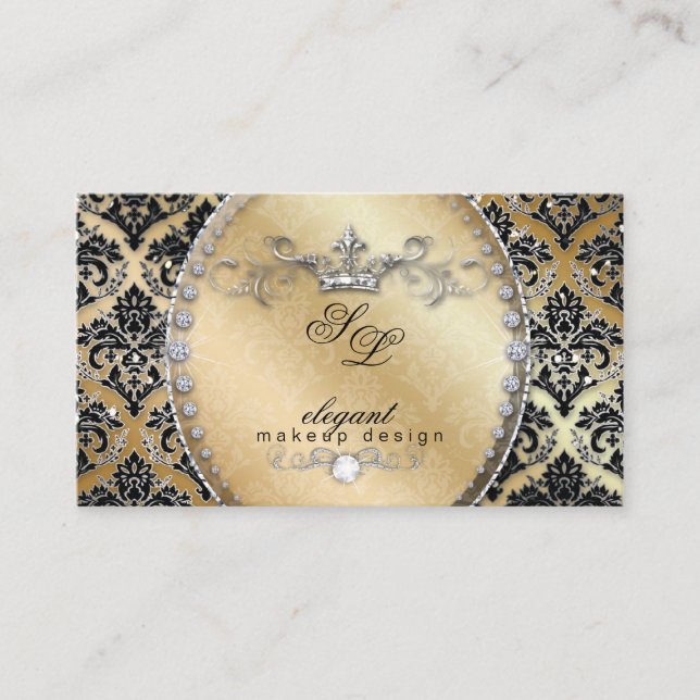 Fashion Jewelry Makeup Artist Damask Crown Cool Business Card (Front)