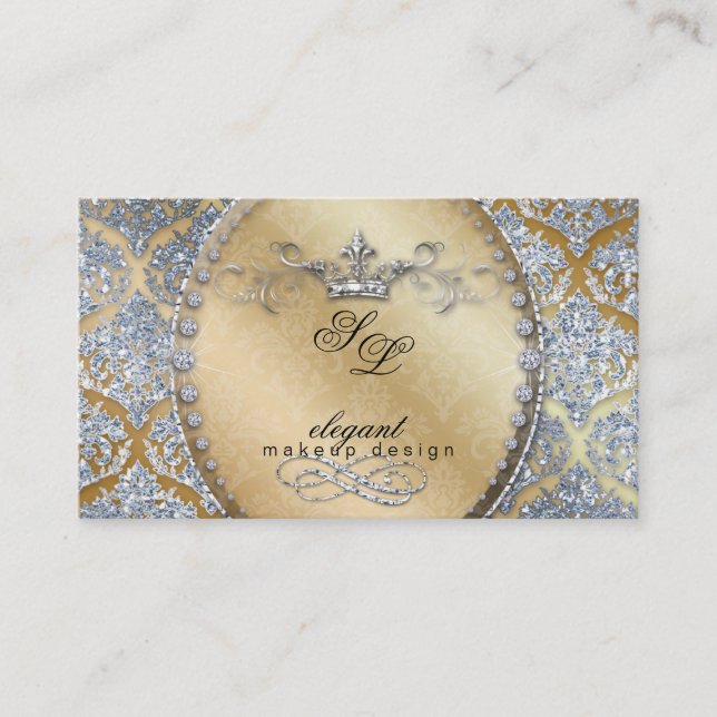 Fashion Jewelry Makeup Artist Damask Crown Cool Business Card (Front)