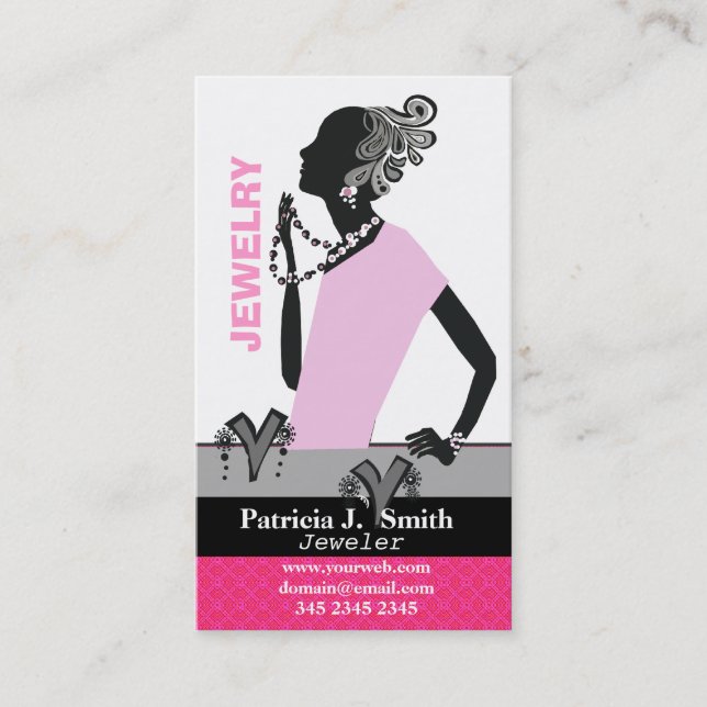 Fashion Jewelry Model Figure Pink Lady Business Card (Front)