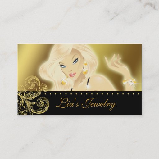 Customizable Fashion Jewelry Pretty Blonde Woman Gold Business Cards