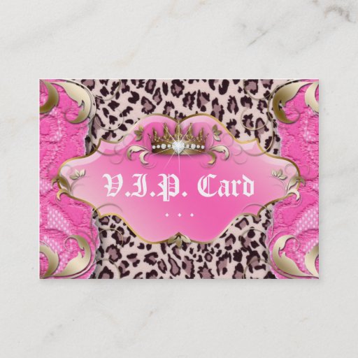 Customizable Fashion Jewelry VIP Club Card Leopard Lace Pink Business Card