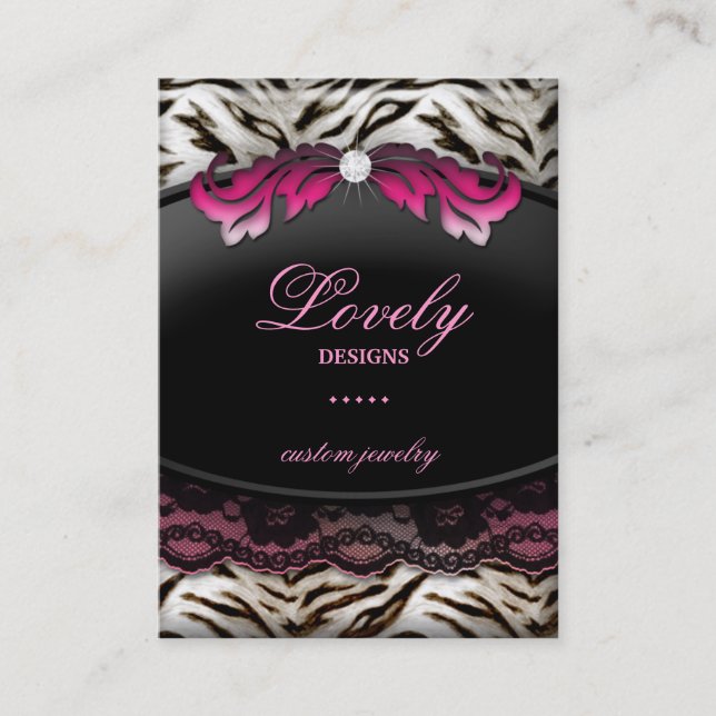 Fashion Jewelry Zebra Lace Pink Jumbo Business Card (Front)