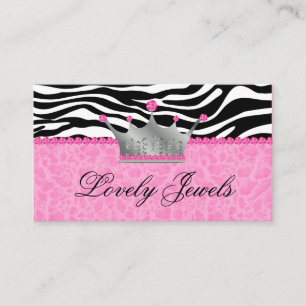 Fashion Jewels n Crown leopard Zebra Lace Pink Business Card