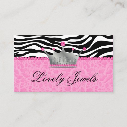 Customizable Fashion Jewels n Crown leopard Zebra Lace Pink Business Card