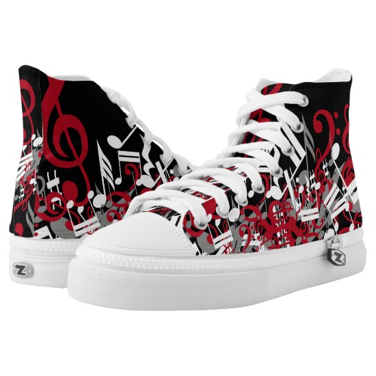 Fashion jumbled music notes red gray white High-Top sneakers