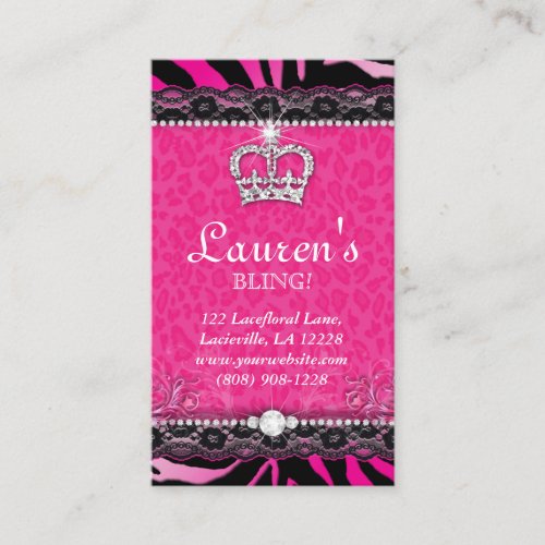 Fashion Lace Pink Crown Tiara Modern Business Card