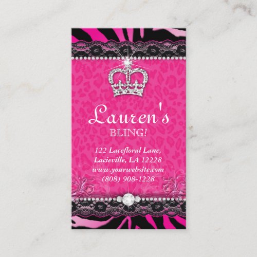 Fashion Lace Pink Crown Tiara Modern Business Cards