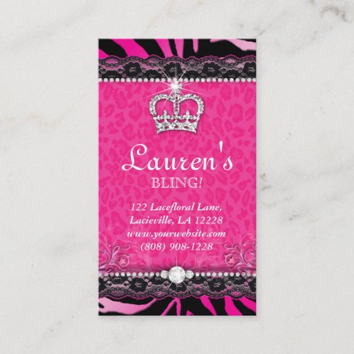 Customizable Fashion Lace Pink Crown Tiara Modern Business Cards