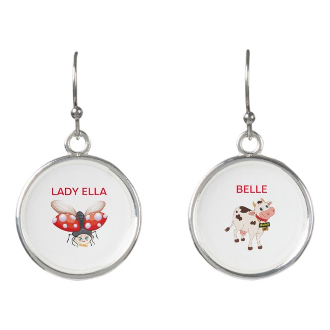 Fashion Ladybug and Cow Earrings  (Front)