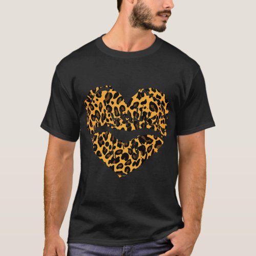 Fashion leopard love heart print lips _ womens gif T_Shirt