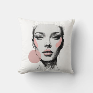 Fashion Line Art Face with Blush Pink Accents – El Throw Pillow