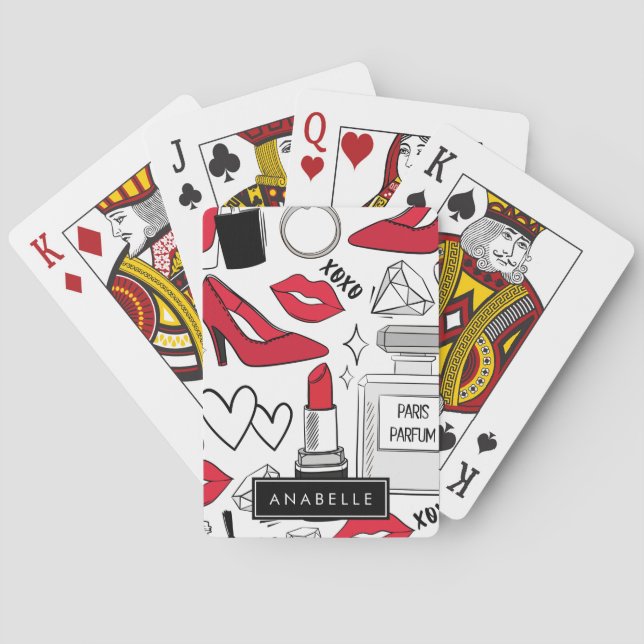 Fashion, Lips, High Heels, Stiletto, Your Name Poker Cards (Back)
