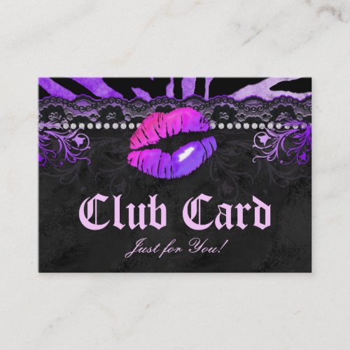 Fashion VIP Club Card Lace Lips Zebra Purple Pink Business Card Templates
