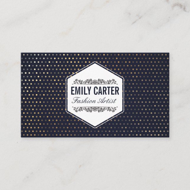 Fashion | Luxury | Deep Blue Gold Speckled Pattern Business Card (Front)