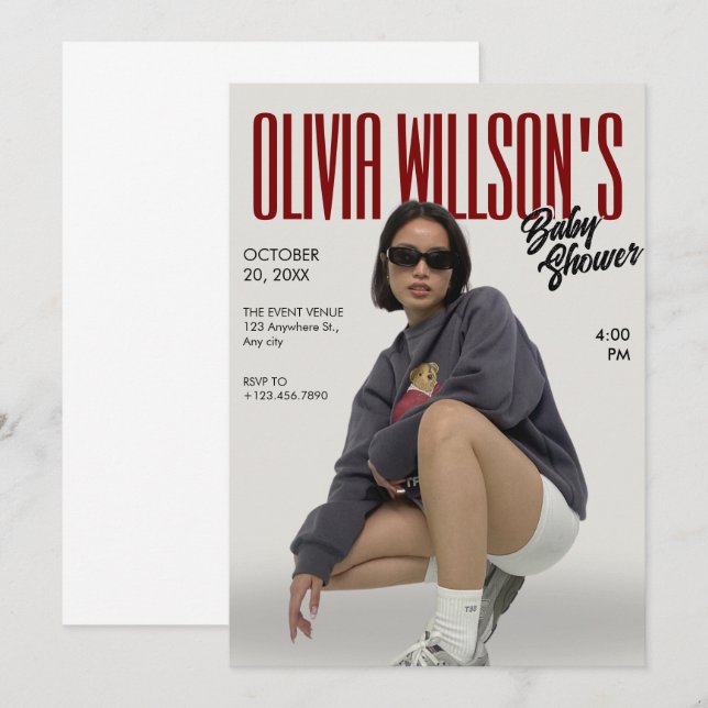 Fashion magazine photo baby shower invitation (Front/Back)
