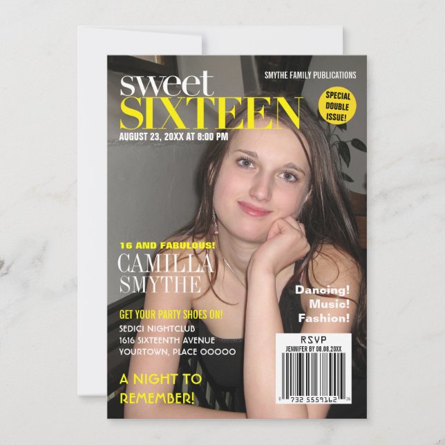 Fashion Magazine Right Cover Sweet Sixteen Party Invitation (Front)