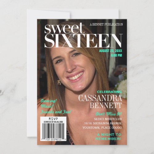 Fashion Magazine Turquoise Sweet Sixteen Party Cards