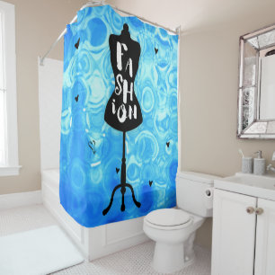 Fashion Mannequin Stand Blue Retro Vintage Shower Curtain