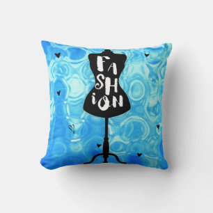 Fashion Mannequin Stand Blue Retro Vintage Throw Pillow