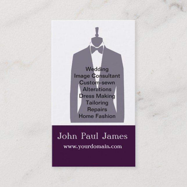 Fashion Mens Tux Gray Mannequin  Stylist Business Card (Front)