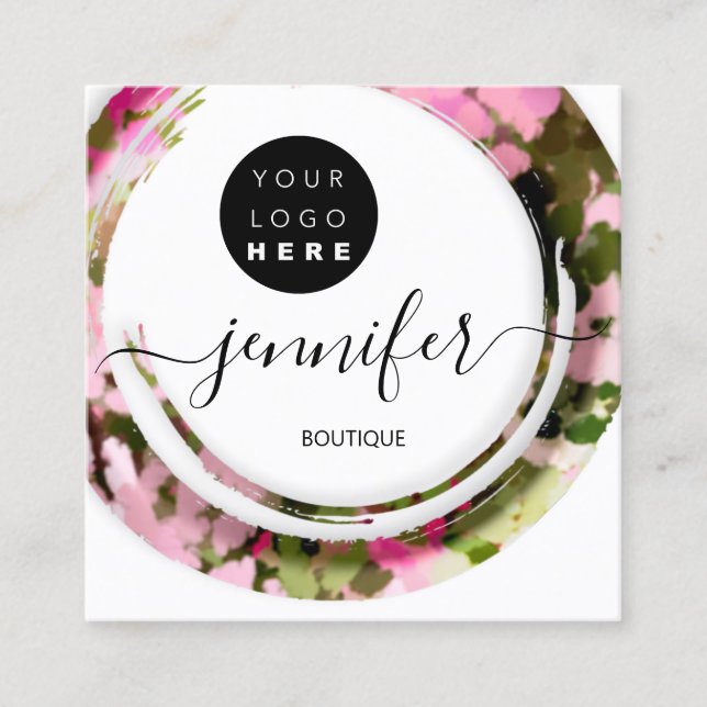 Fashion Military Pink Boutique Logo  Square Business Card (Front)