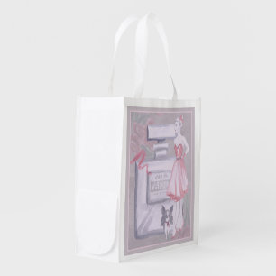 Fashion Model and Perfume Bottle Art Grocery Bag