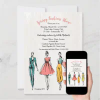 Fashion Show Event Abstract Shapes Model Flowers Invitation, Zazzle