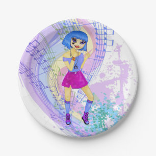 Fashion model manga anime dancing girl paper plates