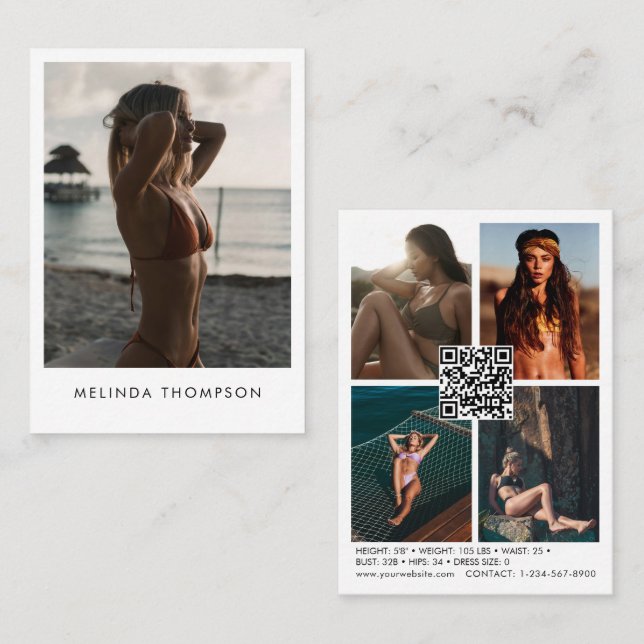 Fashion Modeling Comp Card 5 Photo QR Code (Front/Back)