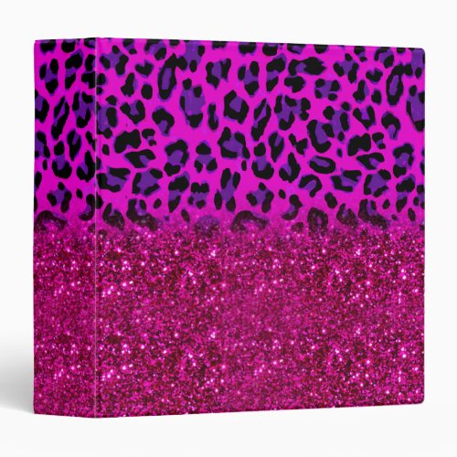 Fashion Modern Pink Purple Glitter Leopard 3 Ring Binder
