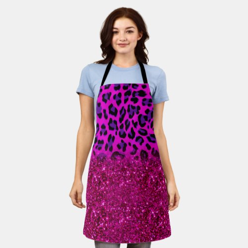 Fashion Modern Pink Purple Glitter Leopard Apron