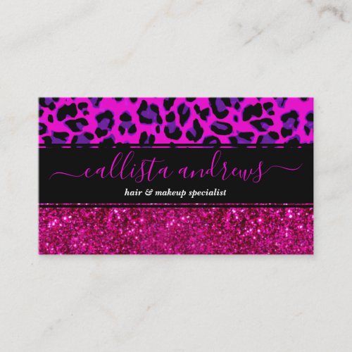 Fashion Modern Pink Purple Glitter Leopard        Business Card